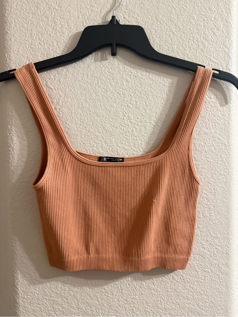 Zara Ribbed Square-Neck Crop Tank Top - Peachy Orange